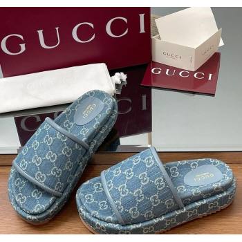 Gucci GG Denim Platform Slides Sandal Blue 2025 816797 (MD-250423072)