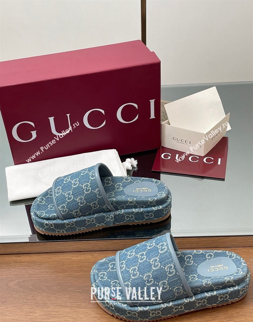 Gucci GG Denim Platform Slides Sandal Blue 2025 816797 (MD-250423072)