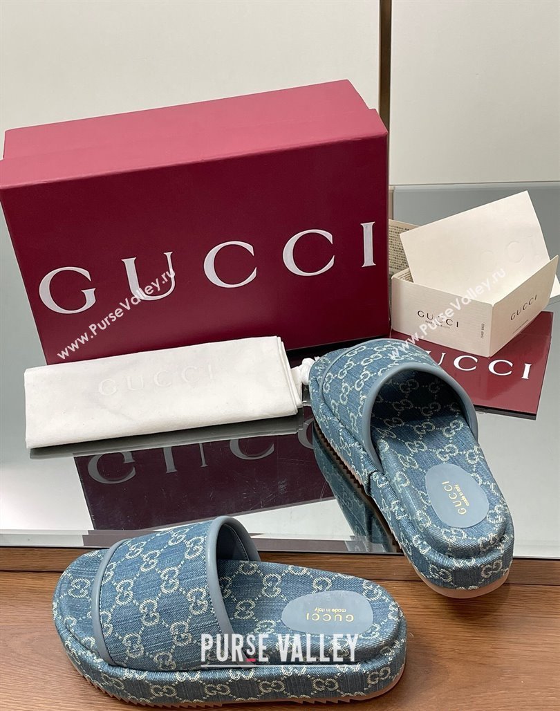 Gucci GG Denim Platform Slides Sandal Blue 2025 816797 (MD-250423072)