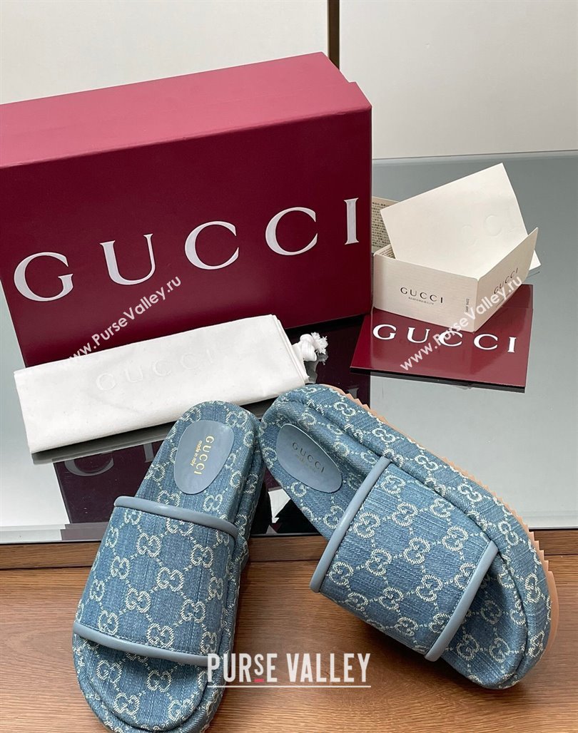 Gucci GG Denim Platform Slides Sandal Blue 2025 816797 (MD-250423072)