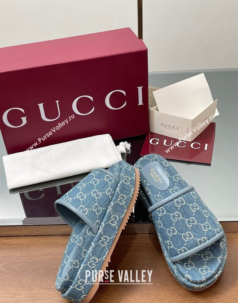 Gucci GG Denim Platform Slides Sandal Blue 2025 816797 (MD-250423072)