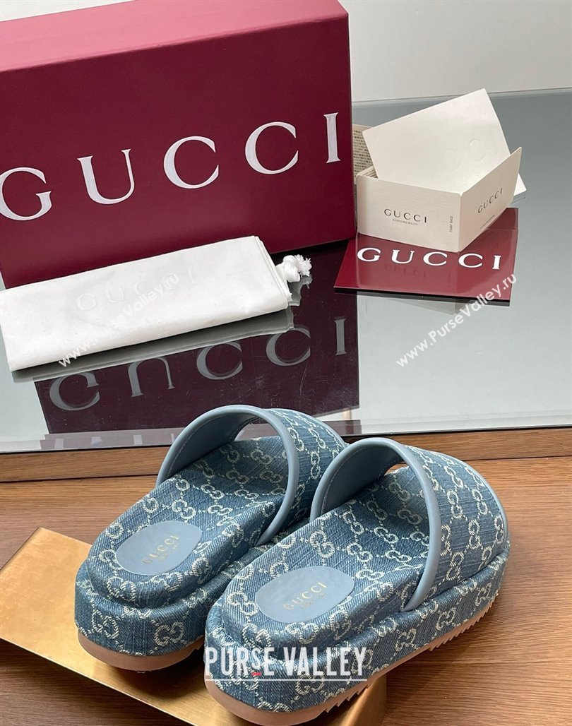 Gucci GG Denim Platform Slides Sandal Blue 2025 816797 (MD-250423072)