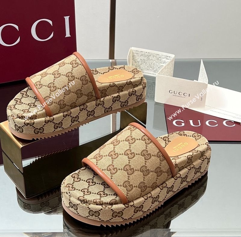Gucci Original GG Canvas Platform Slides Sandal Blue 2025 816797 (MD-250423073)