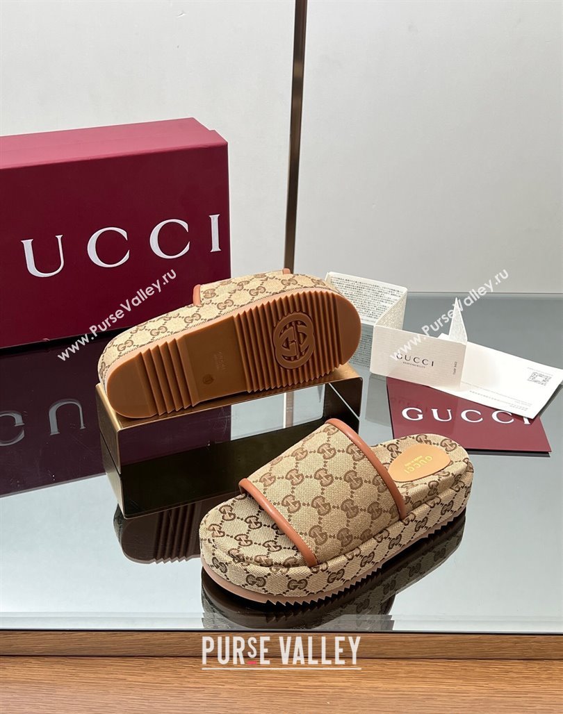 Gucci Original GG Canvas Platform Slides Sandal Blue 2025 816797 (MD-250423073)