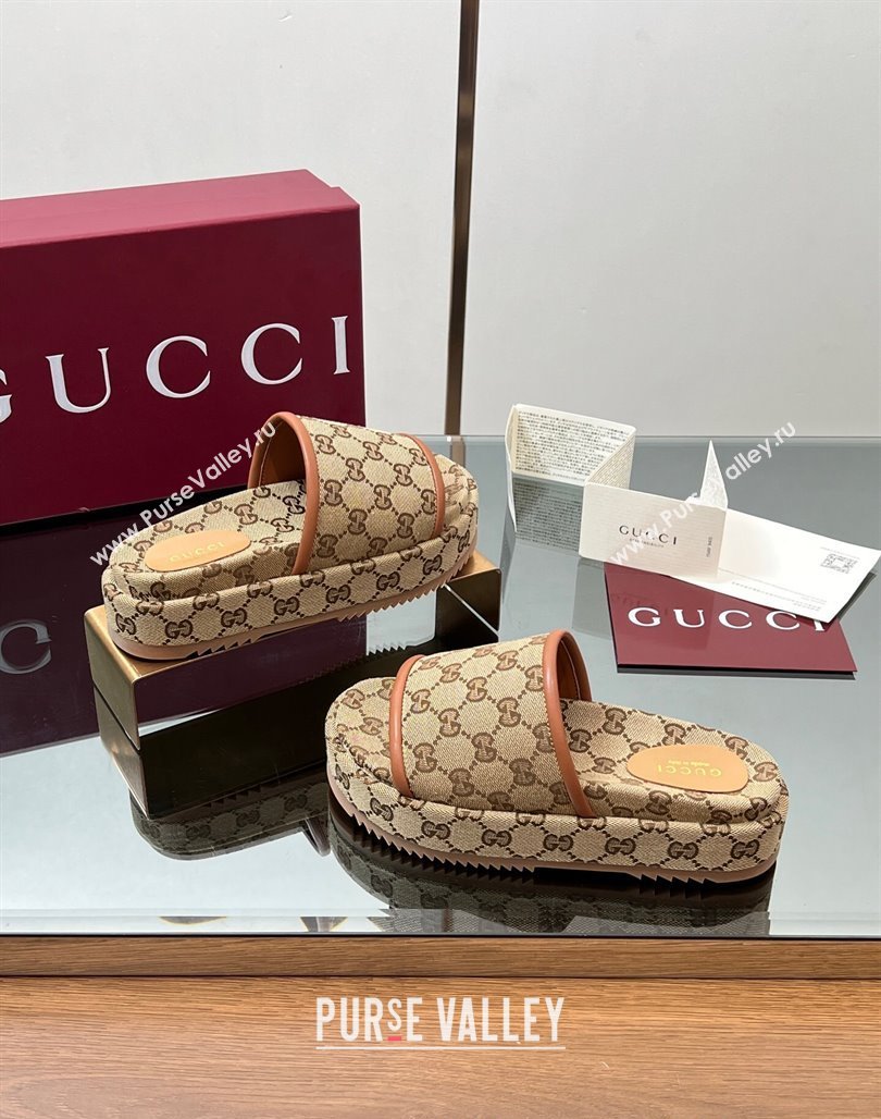 Gucci Original GG Canvas Platform Slides Sandal Blue 2025 816797 (MD-250423073)
