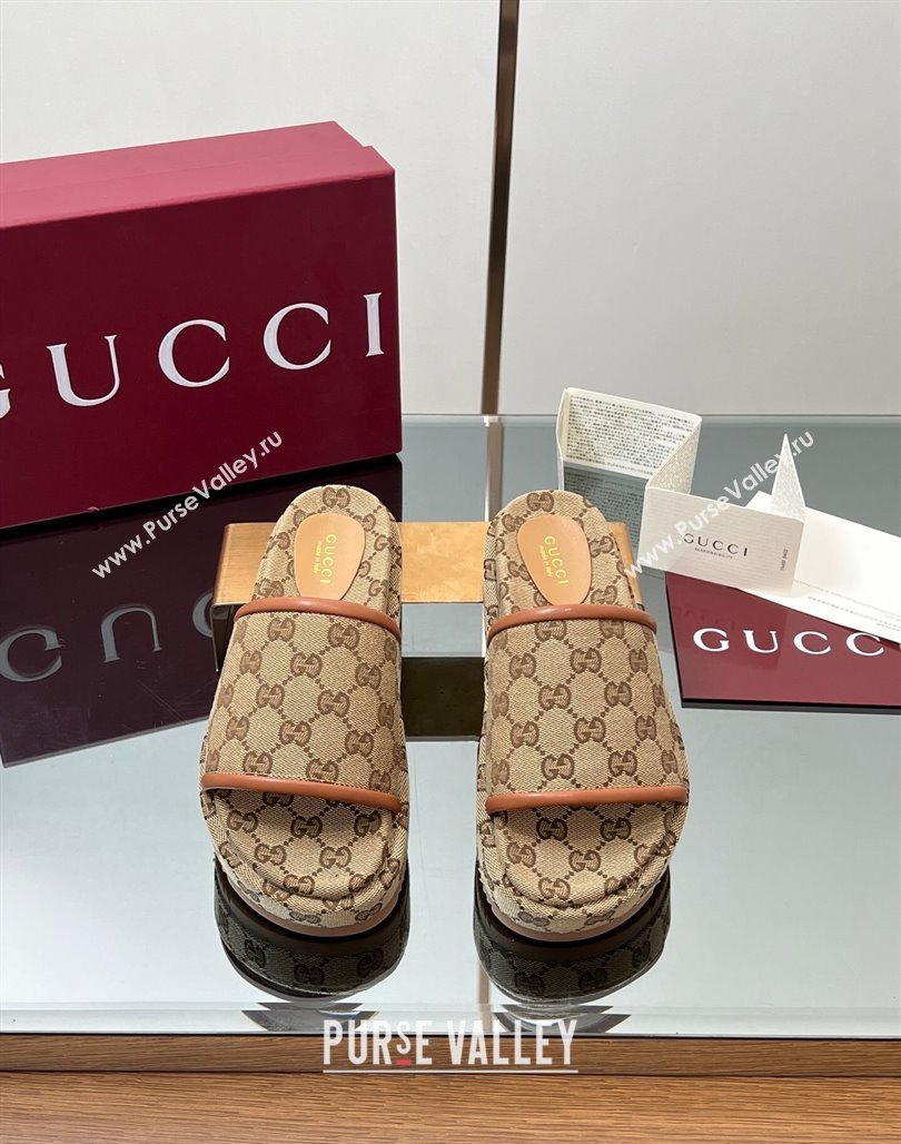 Gucci Original GG Canvas Platform Slides Sandal Blue 2025 816797 (MD-250423073)