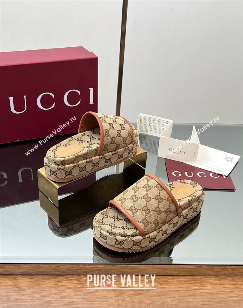 Gucci Original GG Canvas Platform Slides Sandal Blue 2025 816797 (MD-250423073)