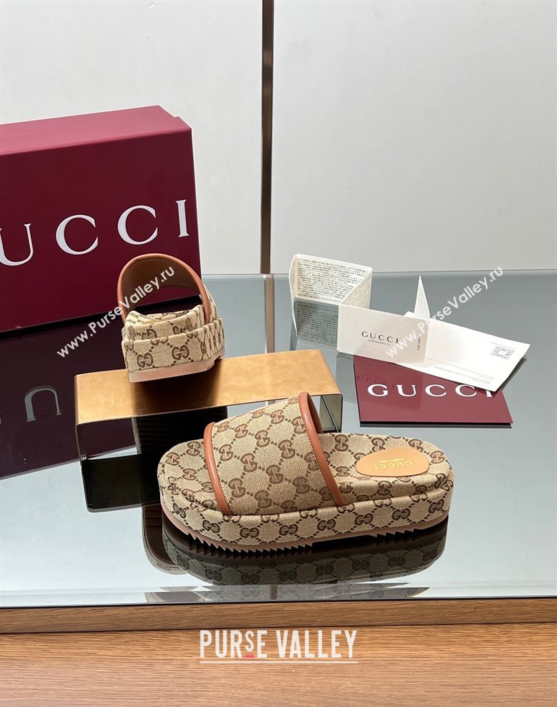 Gucci Original GG Canvas Platform Slides Sandal Blue 2025 816797 (MD-250423073)