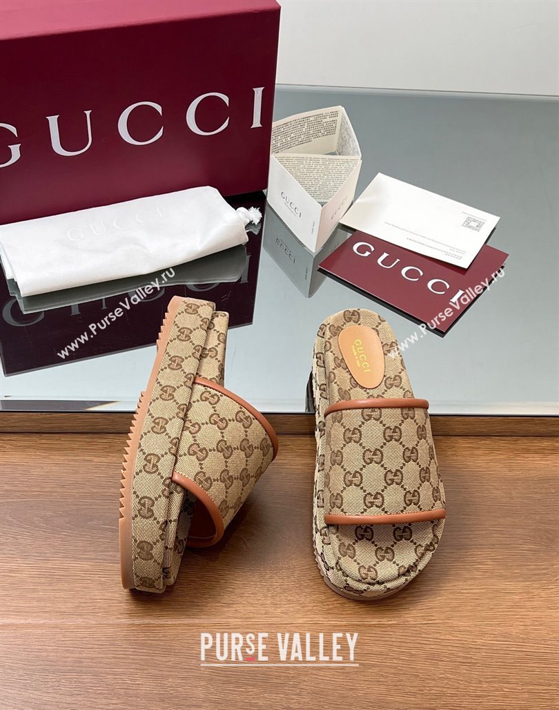 Gucci Original GG Canvas Platform Slides Sandal Blue 2025 816797 (MD-250423073)