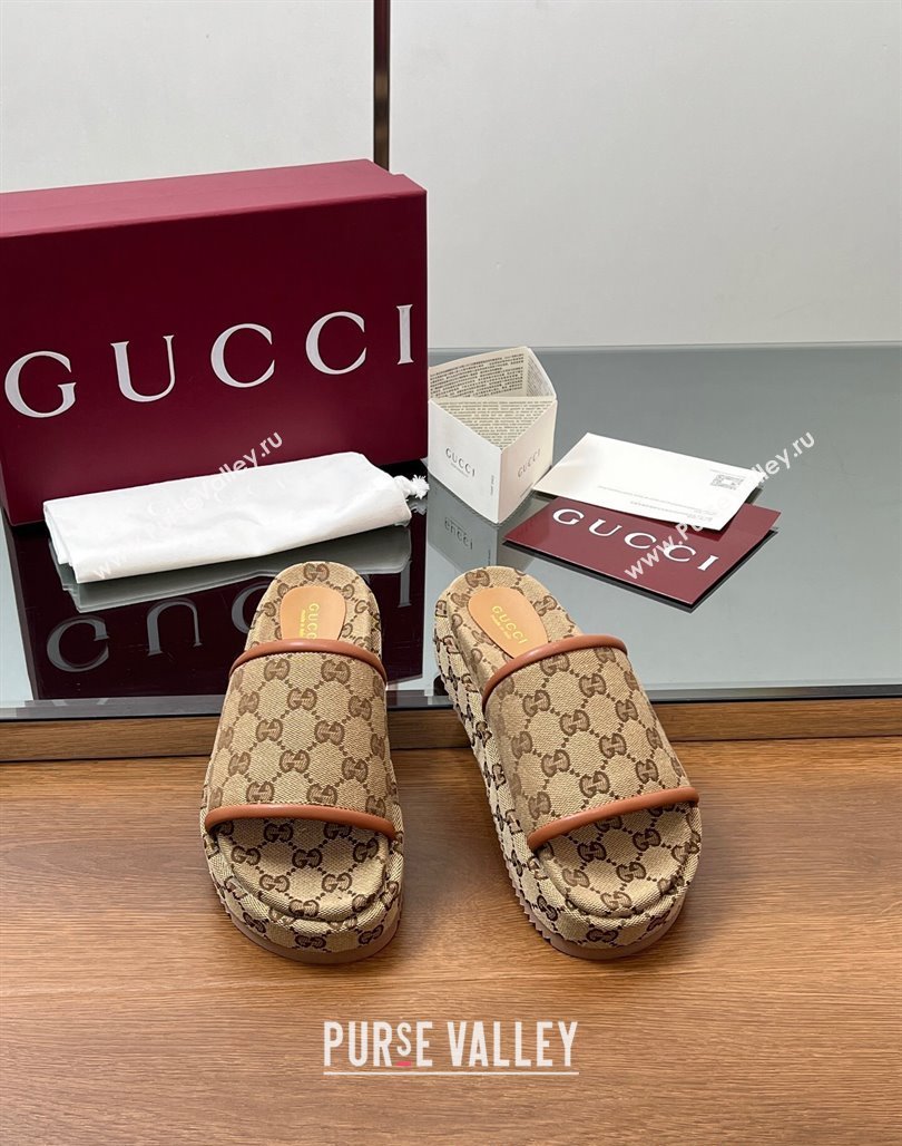 Gucci Original GG Canvas Platform Slides Sandal Blue 2025 816797 (MD-250423073)