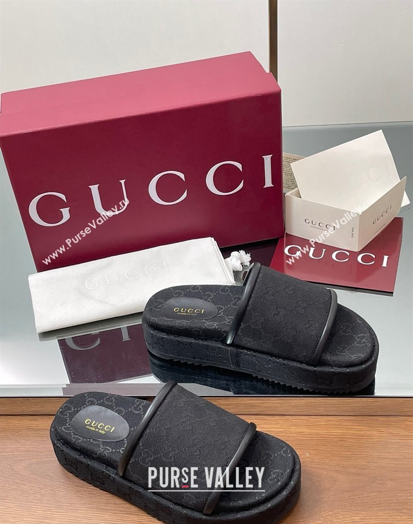 Gucci Original GG Canvas Platform Slides Sandal Black 2025 816797 (MD-250423074)