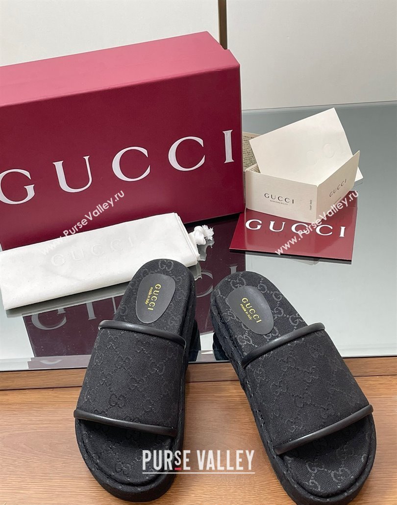 Gucci Original GG Canvas Platform Slides Sandal Black 2025 816797 (MD-250423074)