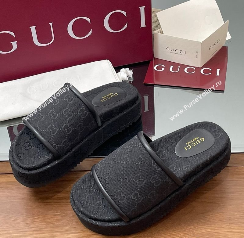 Gucci Original GG Canvas Platform Slides Sandal Black 2025 816797 (MD-250423074)