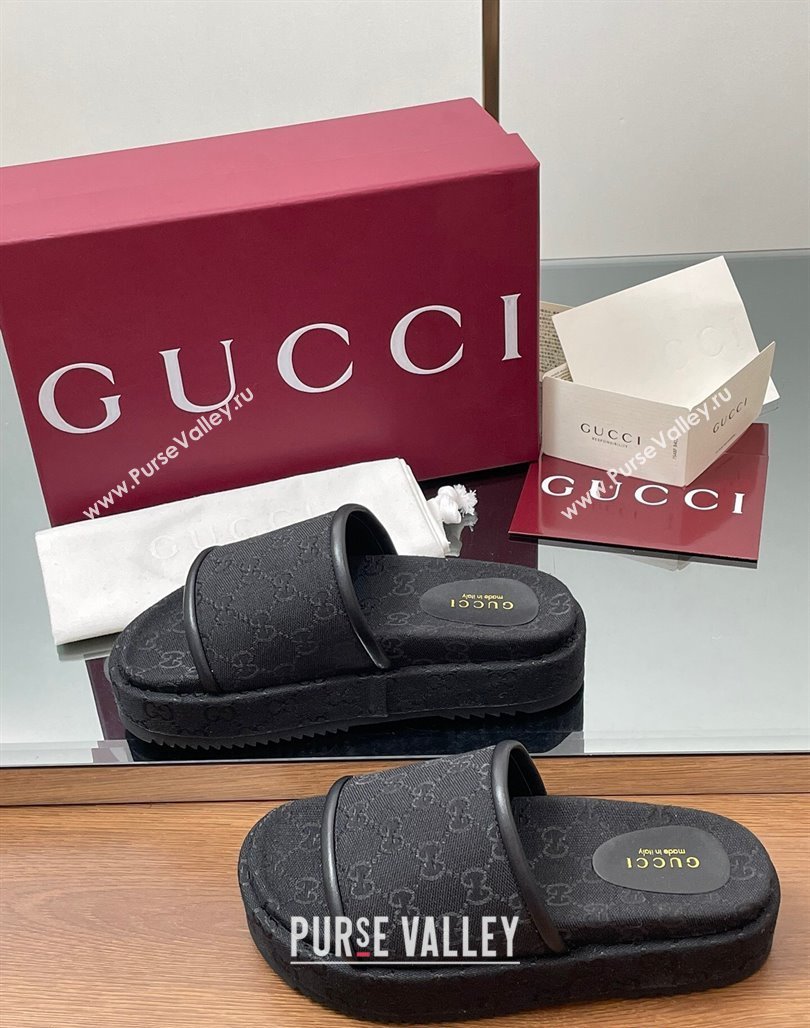 Gucci Original GG Canvas Platform Slides Sandal Black 2025 816797 (MD-250423074)
