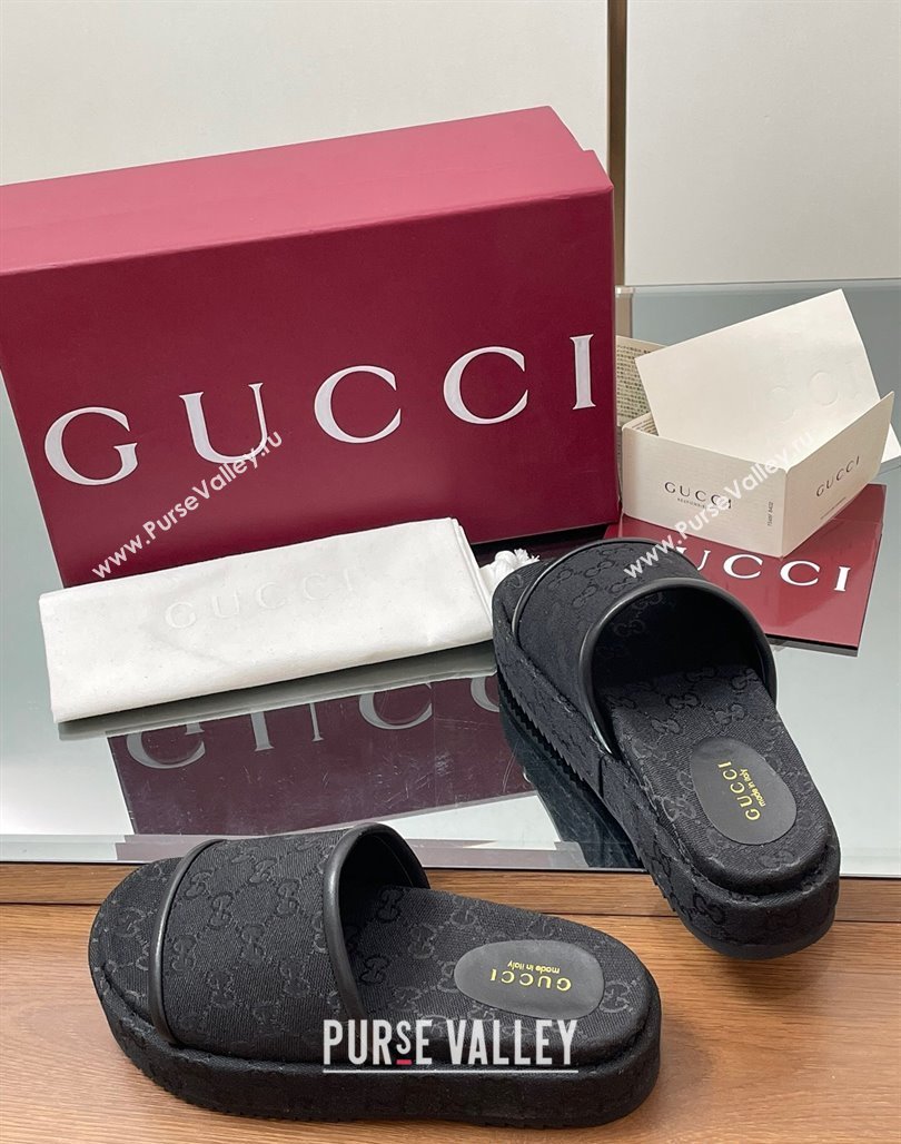 Gucci Original GG Canvas Platform Slides Sandal Black 2025 816797 (MD-250423074)