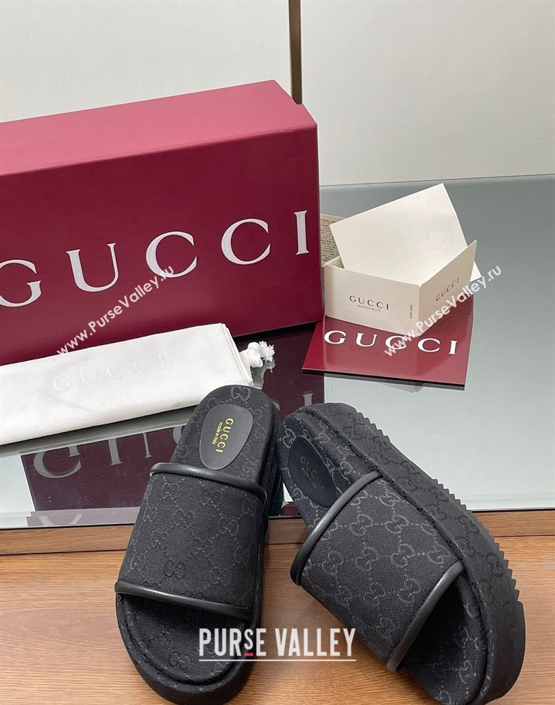 Gucci Original GG Canvas Platform Slides Sandal Black 2025 816797 (MD-250423074)