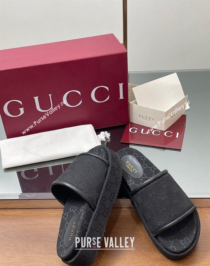 Gucci Original GG Canvas Platform Slides Sandal Black 2025 816797 (MD-250423074)