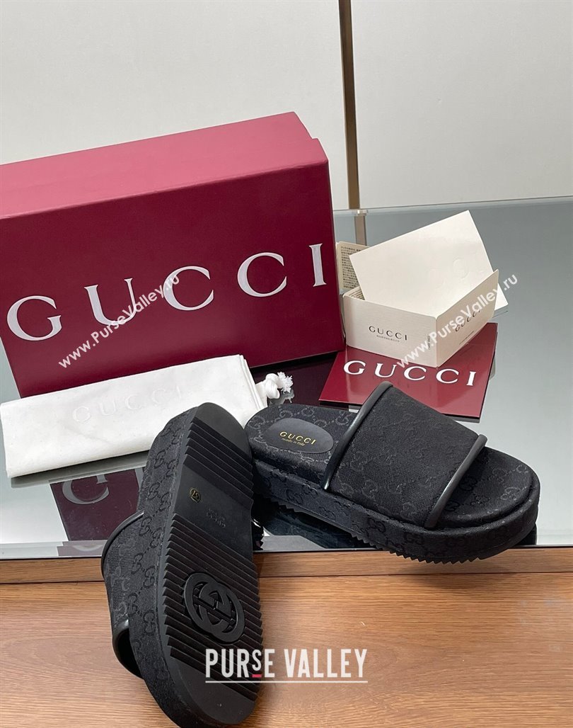 Gucci Original GG Canvas Platform Slides Sandal Black 2025 816797 (MD-250423074)