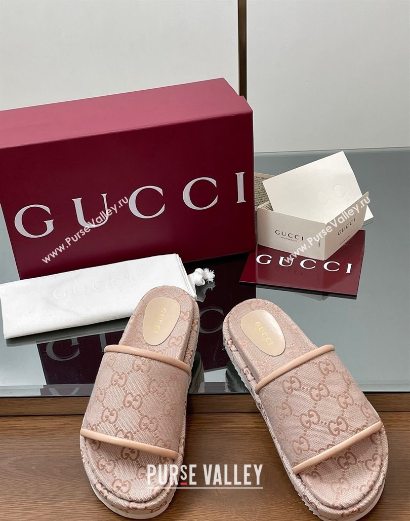 Gucci Original GG Canvas Platform Slides Sandal Light Pink 2025 816797 (MD-250423076)
