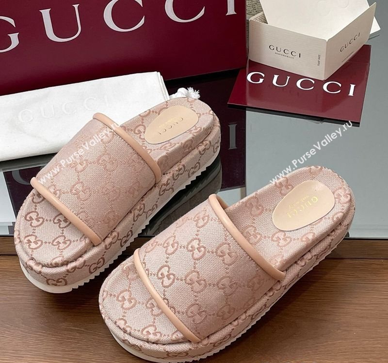Gucci Original GG Canvas Platform Slides Sandal Light Pink 2025 816797 (MD-250423076)