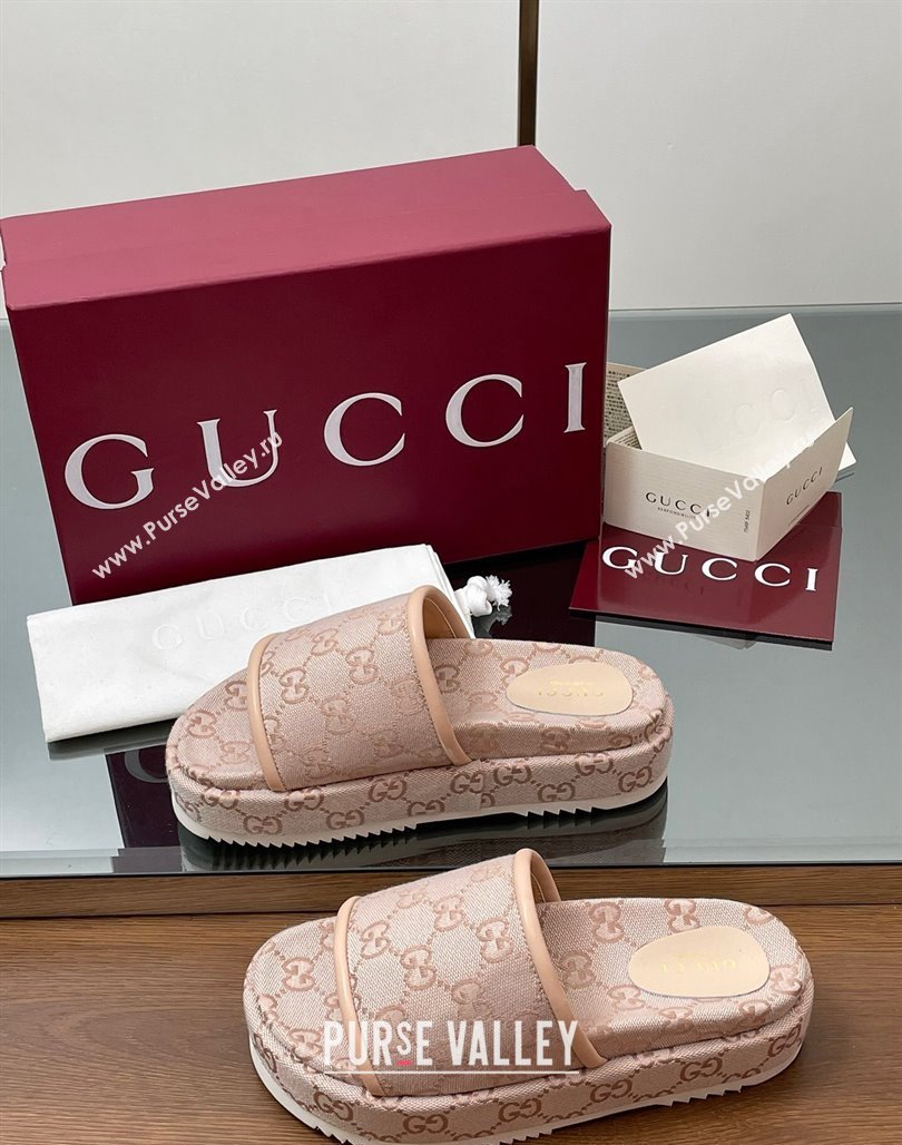 Gucci Original GG Canvas Platform Slides Sandal Light Pink 2025 816797 (MD-250423076)