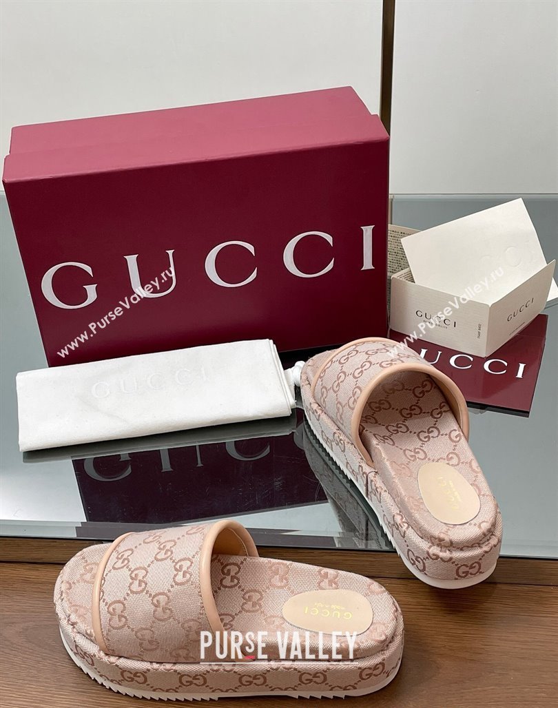 Gucci Original GG Canvas Platform Slides Sandal Light Pink 2025 816797 (MD-250423076)