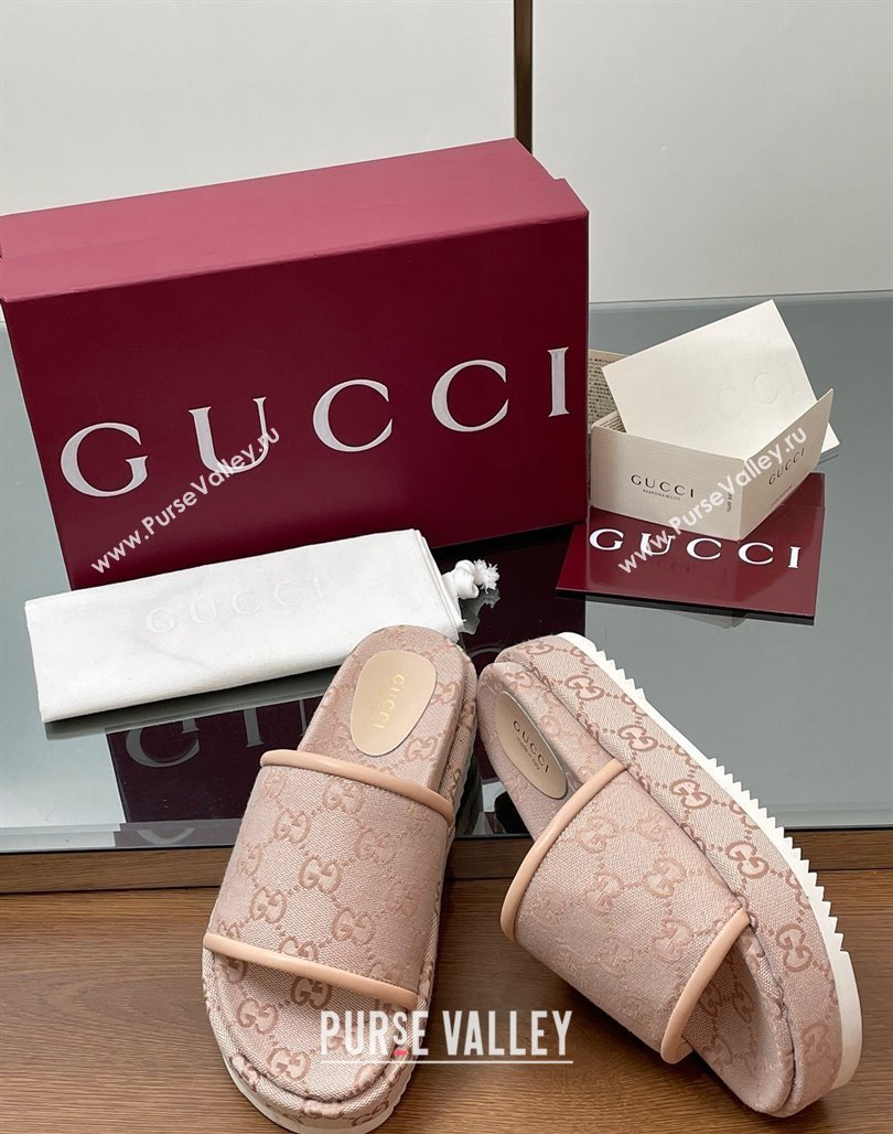 Gucci Original GG Canvas Platform Slides Sandal Light Pink 2025 816797 (MD-250423076)