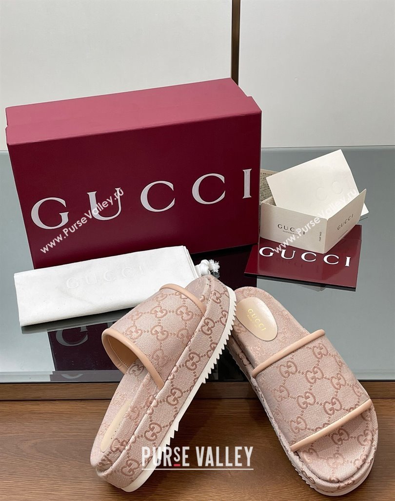 Gucci Original GG Canvas Platform Slides Sandal Light Pink 2025 816797 (MD-250423076)