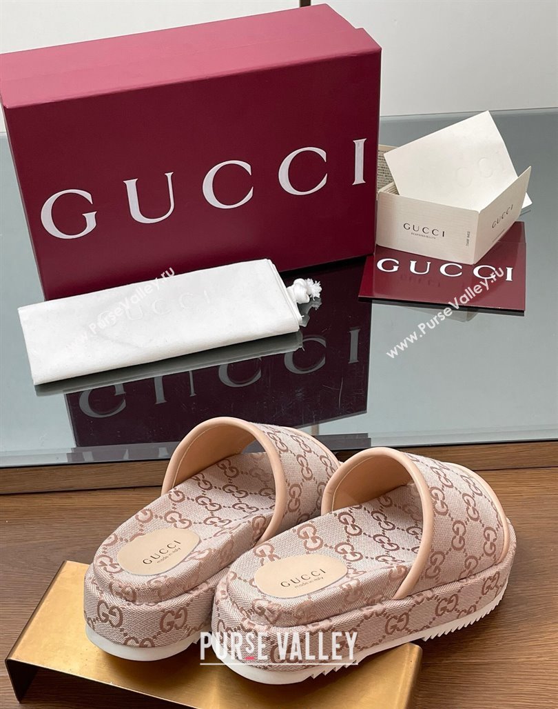 Gucci Original GG Canvas Platform Slides Sandal Light Pink 2025 816797 (MD-250423076)