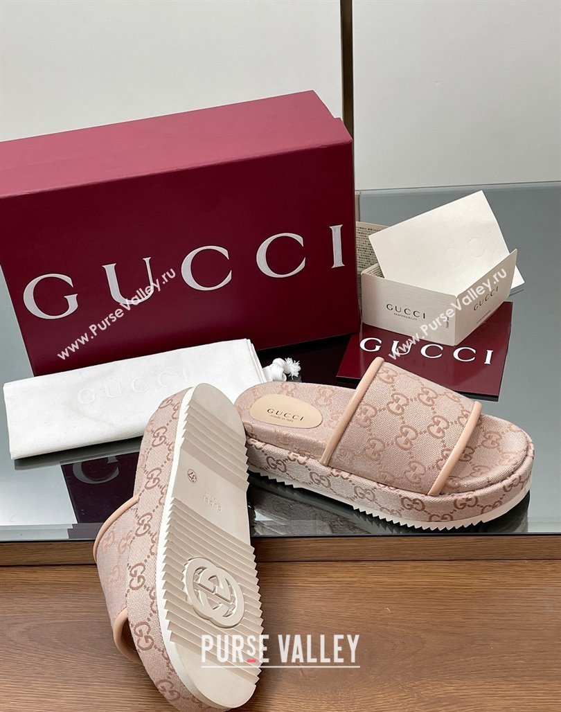 Gucci Original GG Canvas Platform Slides Sandal Light Pink 2025 816797 (MD-250423076)