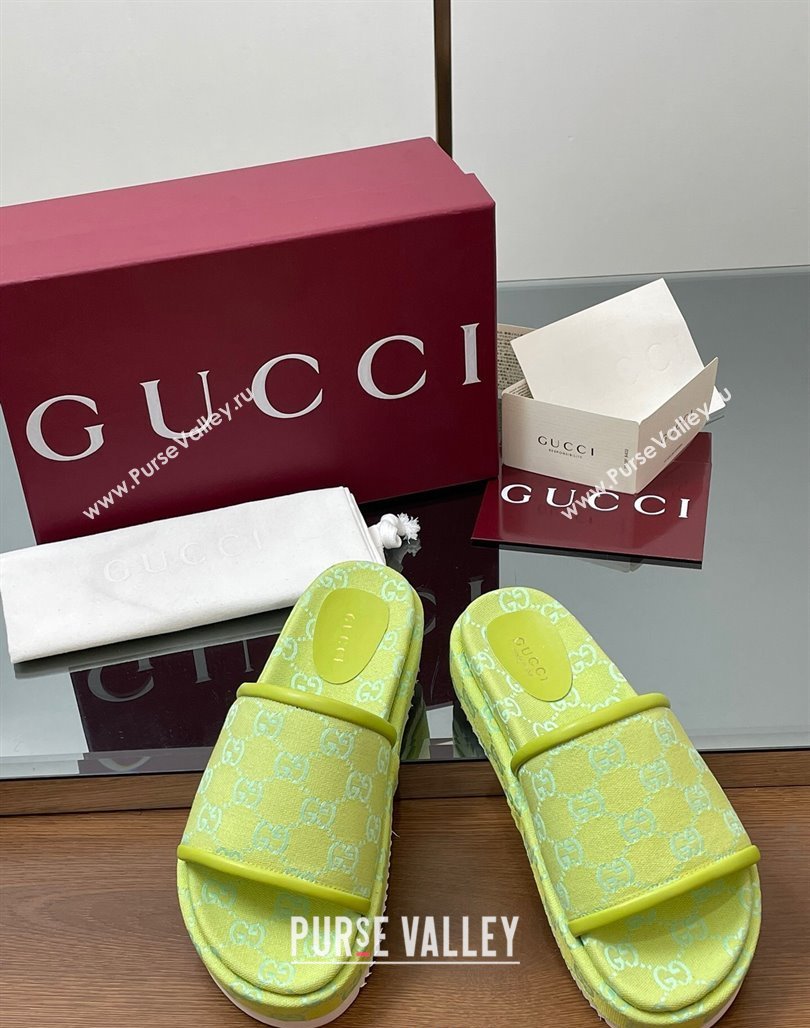 Gucci Original GG Canvas Platform Slides Sandal Neon Green 2025 816797 (MD-250423077)