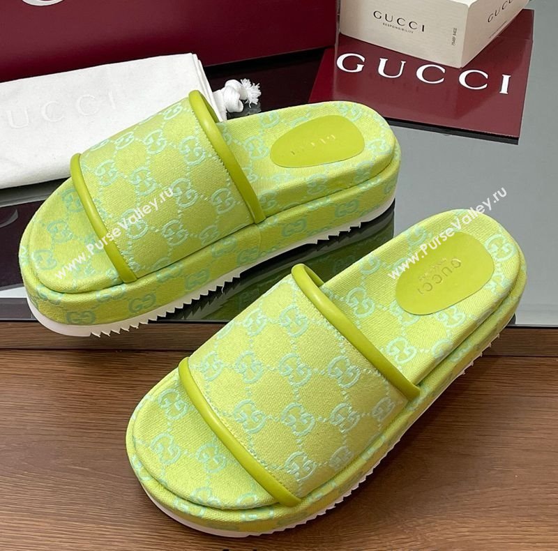 Gucci Original GG Canvas Platform Slides Sandal Neon Green 2025 816797 (MD-250423077)
