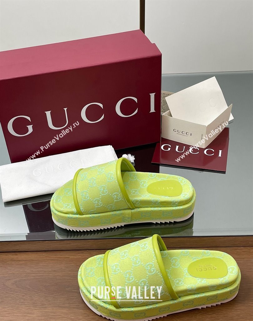 Gucci Original GG Canvas Platform Slides Sandal Neon Green 2025 816797 (MD-250423077)
