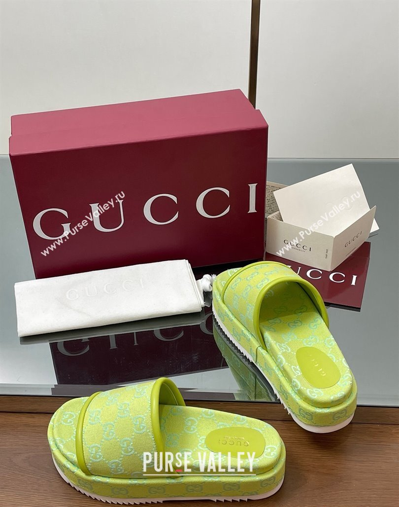 Gucci Original GG Canvas Platform Slides Sandal Neon Green 2025 816797 (MD-250423077)