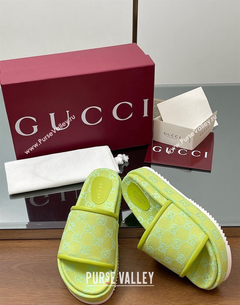 Gucci Original GG Canvas Platform Slides Sandal Neon Green 2025 816797 (MD-250423077)