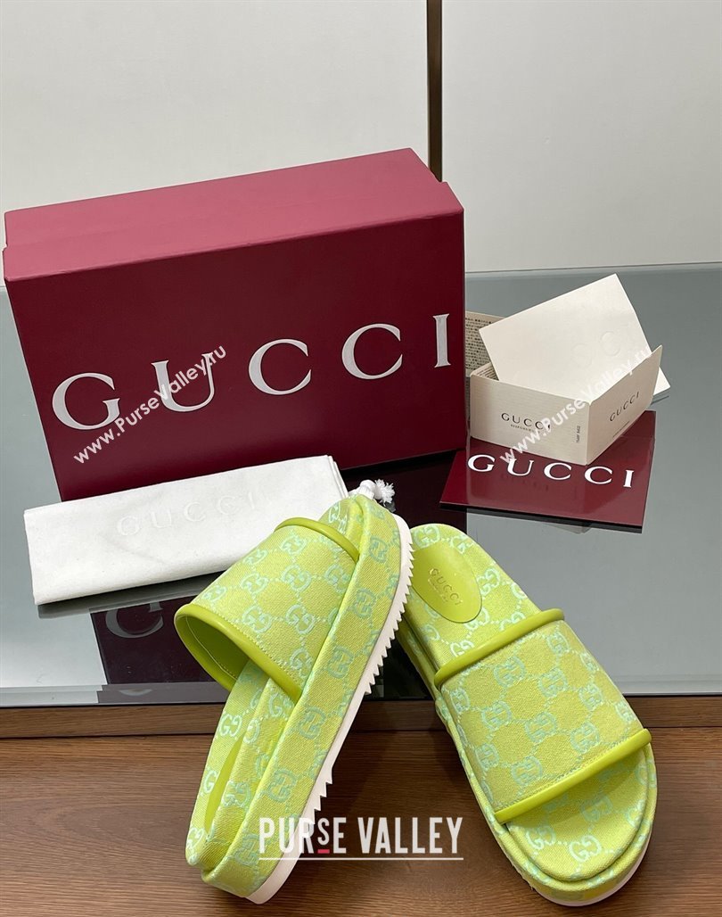 Gucci Original GG Canvas Platform Slides Sandal Neon Green 2025 816797 (MD-250423077)