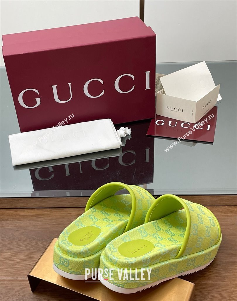 Gucci Original GG Canvas Platform Slides Sandal Neon Green 2025 816797 (MD-250423077)