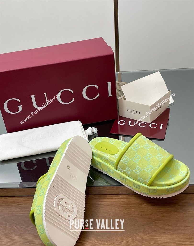 Gucci Original GG Canvas Platform Slides Sandal Neon Green 2025 816797 (MD-250423077)