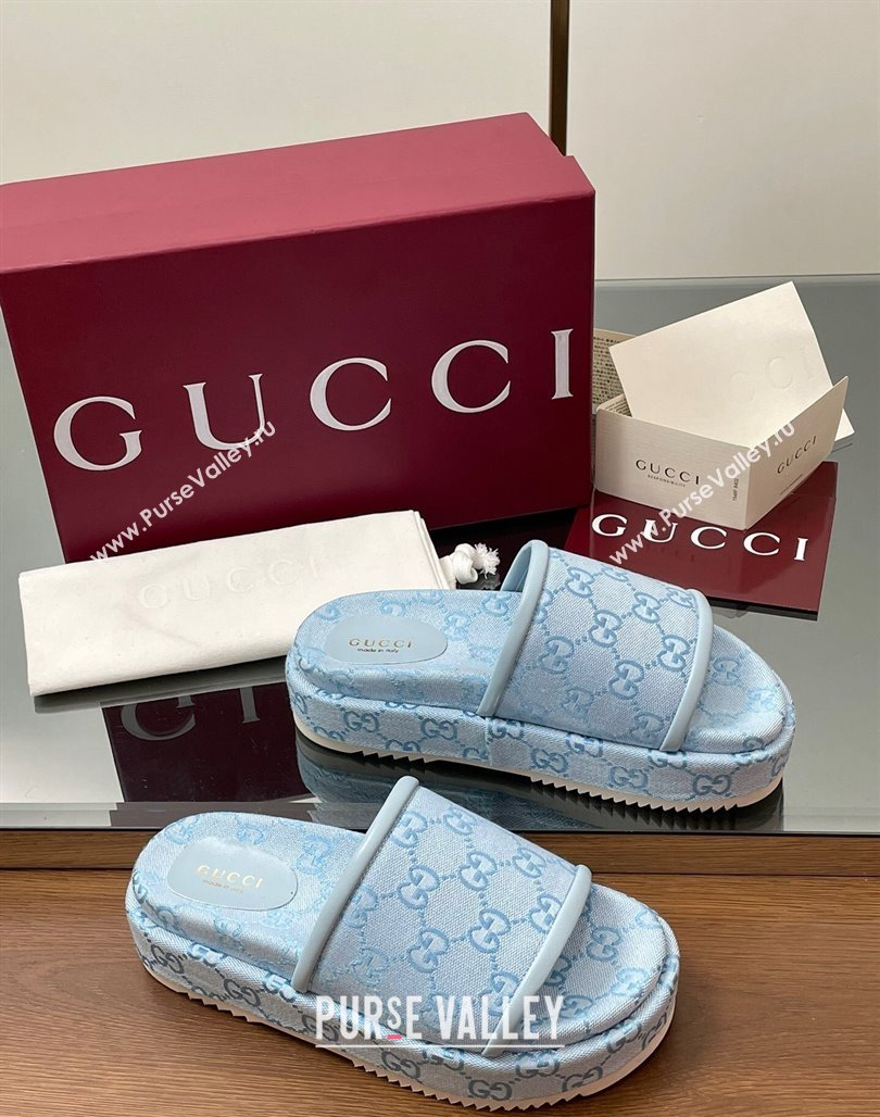 Gucci Original GG Canvas Platform Slides Sandal Light Blue 2025 816797 (MD-250423078)