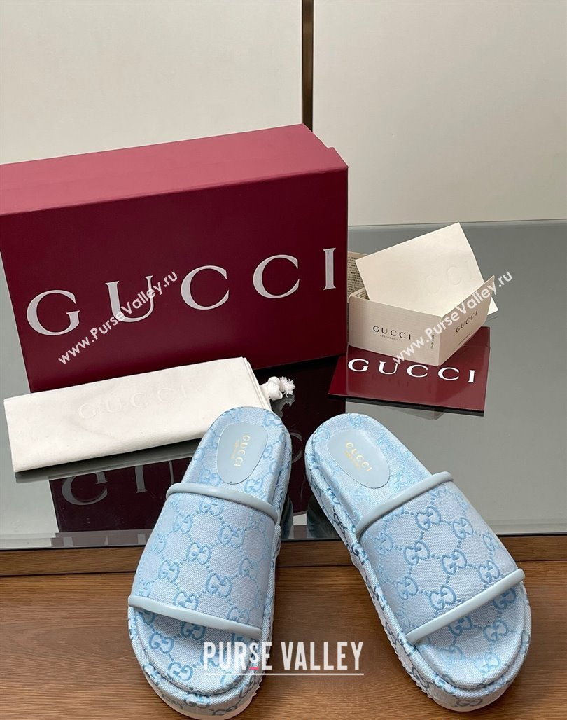 Gucci Original GG Canvas Platform Slides Sandal Light Blue 2025 816797 (MD-250423078)