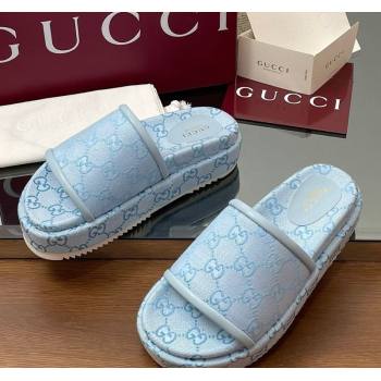 Gucci Original GG Canvas Platform Slides Sandal Light Blue 2025 816797 (MD-250423078)