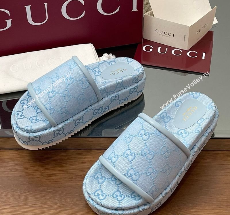 Gucci Original GG Canvas Platform Slides Sandal Light Blue 2025 816797 (MD-250423078)