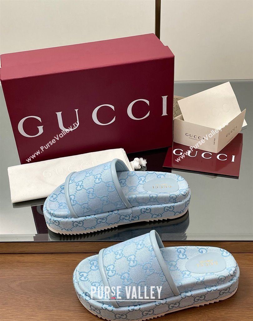 Gucci Original GG Canvas Platform Slides Sandal Light Blue 2025 816797 (MD-250423078)