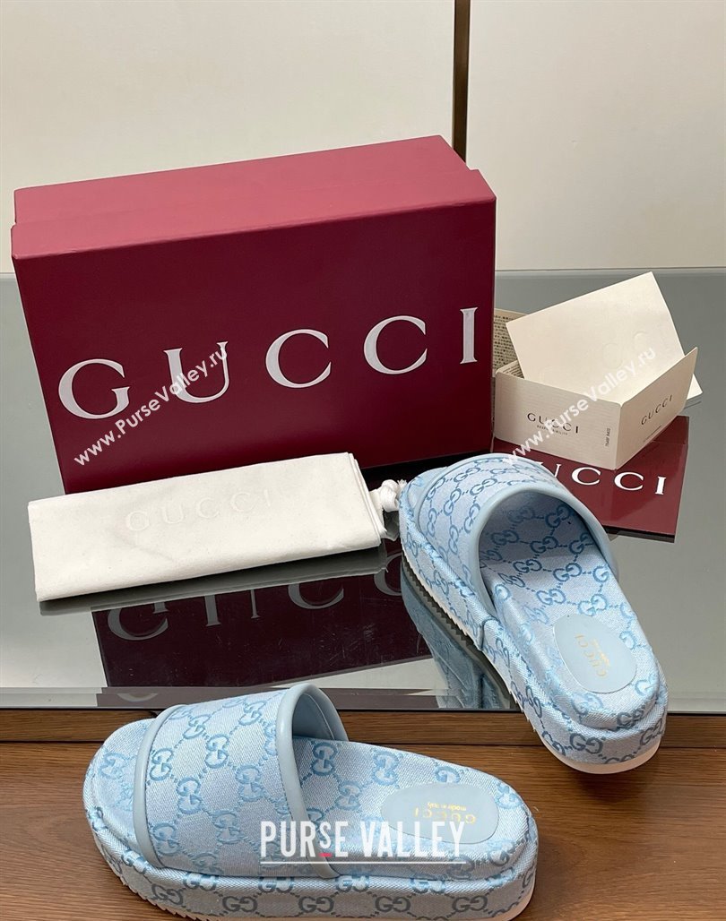 Gucci Original GG Canvas Platform Slides Sandal Light Blue 2025 816797 (MD-250423078)