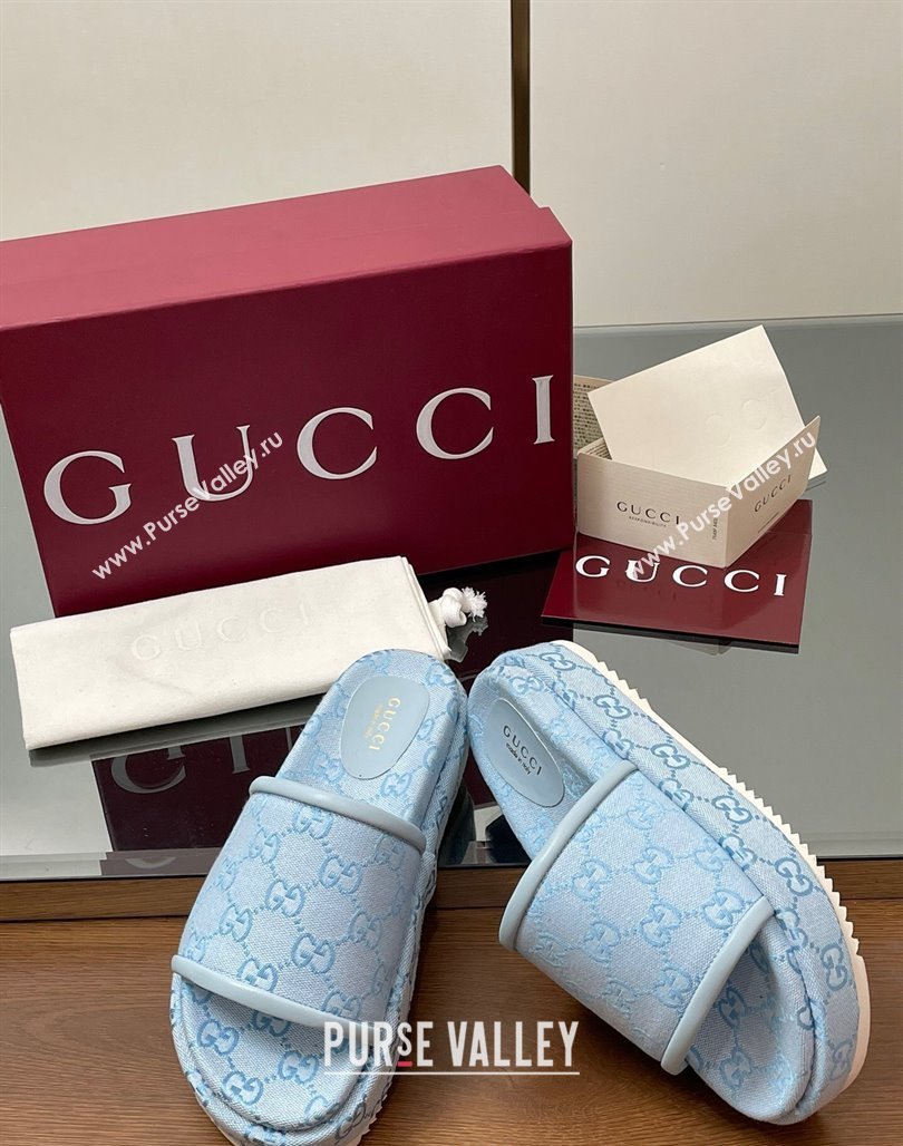 Gucci Original GG Canvas Platform Slides Sandal Light Blue 2025 816797 (MD-250423078)