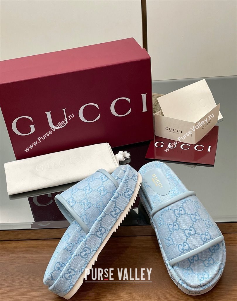 Gucci Original GG Canvas Platform Slides Sandal Light Blue 2025 816797 (MD-250423078)