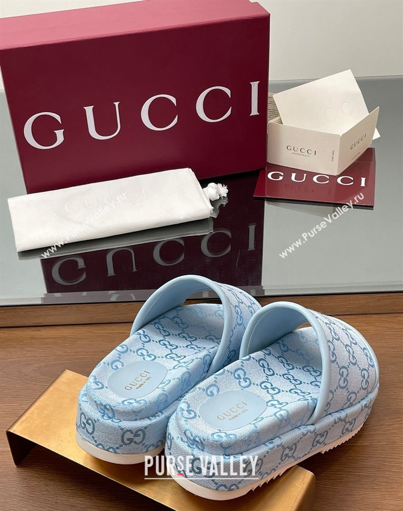 Gucci Original GG Canvas Platform Slides Sandal Light Blue 2025 816797 (MD-250423078)
