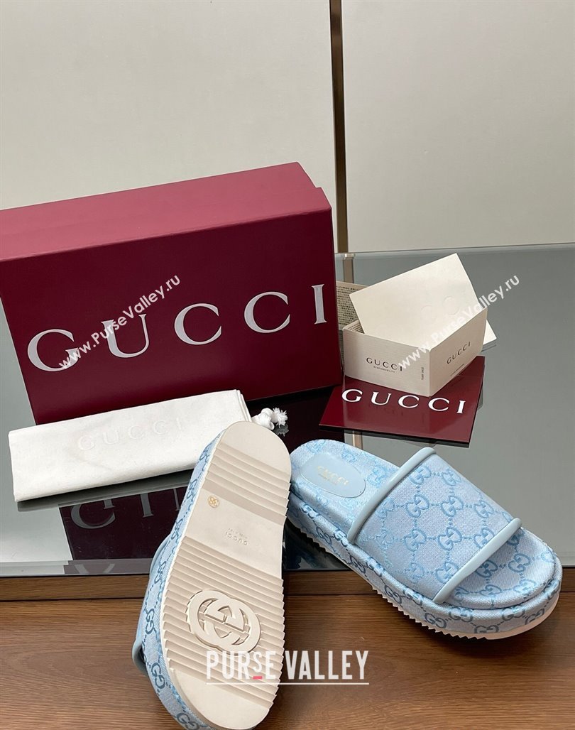 Gucci Original GG Canvas Platform Slides Sandal Light Blue 2025 816797 (MD-250423078)