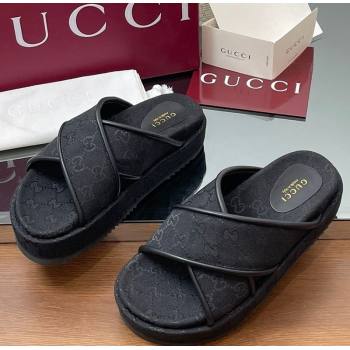 Gucci Original GG Canvas Platform Slides Sandal with Cross Strap Black 2025 816798 (MD-250423079)