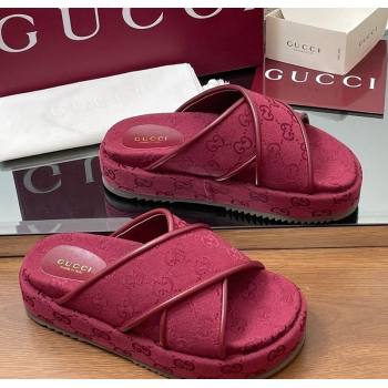 Gucci Original GG Canvas Platform Slides Sandal with Cross Strap Red 2025 816798 (MD-250423081)